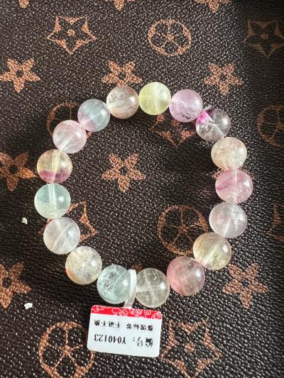 13mm Candy Multicolor Fluorite Bracelet Natural Pastel Pink - Thumbnail 3