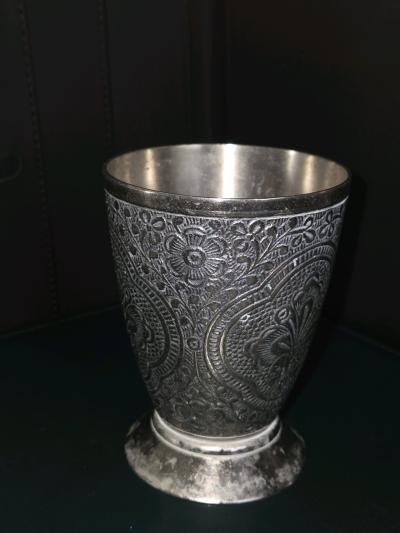 Late 1900 Century Vintage German Silver Plated Zinn Cup - Thumbnail 2