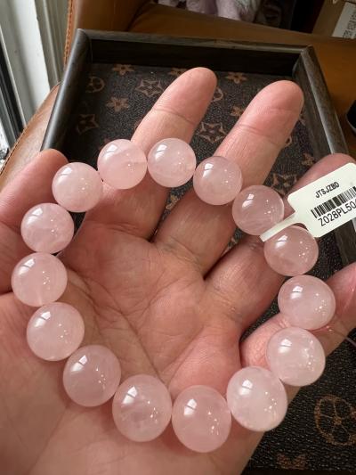 14mm Oily Glossy Grapefruit Pink Rose Quartz Stretch Bracele - Thumbnail 3