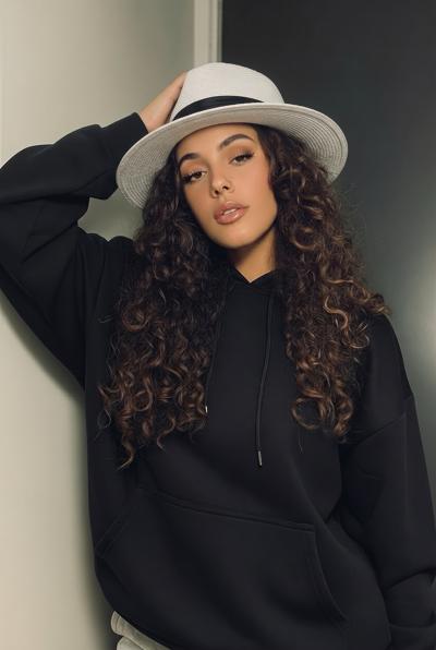 white with black band unisex hat - Thumbnail 3