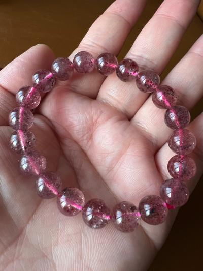 8mm Starlight Strawberry Quartz Bracelet Natural Light Shot - Thumbnail 4