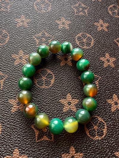 11mm Oily Peacock Green Agate Bracelet Natural Mixed Brown B - Thumbnail 2