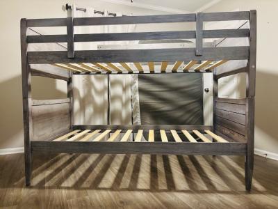 TwinoverTwin Bunk Bed Builtin ladder Solid Wood Rustic Gray - Thumbnail 10