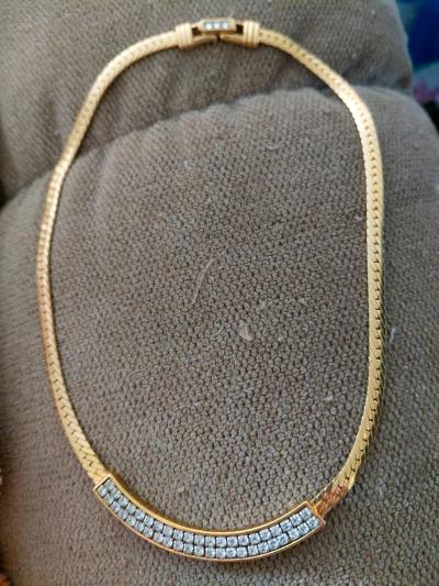 Unique S A L Gold Tone Collar Necklace Swarovski Crystals