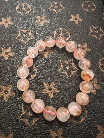 11mm Red Inclusion Flower Quartz Stretch Bracelet Glossy Uni