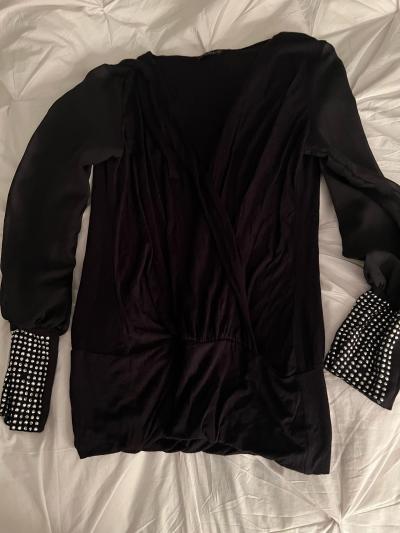 beautiful black long sleeves with rhinestones size lg - Thumbnail 2