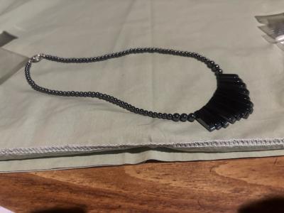 black steel necklace with black stones - Thumbnail 3