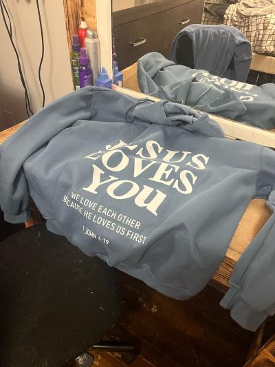 blue jesus loves you hoodie XL - Thumbnail 2