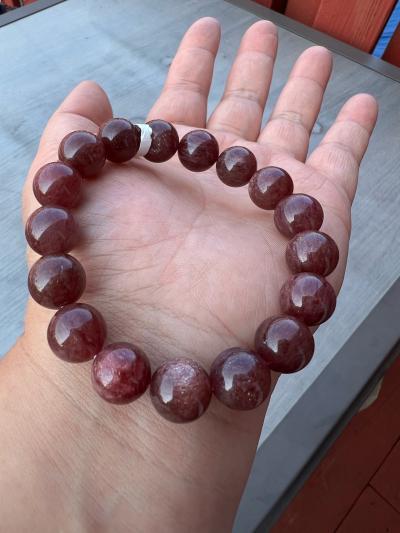 12mm Plum Purple Starlight Strawberry Quartz Bracelet Natura - Thumbnail 5