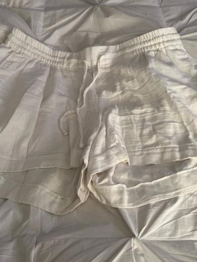 womens linen white drawstring shorts lg - Thumbnail 2