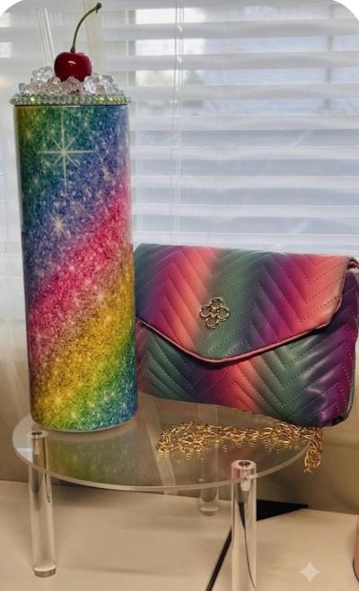 Multi color crossbody bag and Tumbler Set