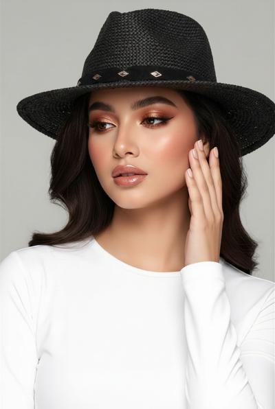 black straw unisex hat never worn - Thumbnail 2