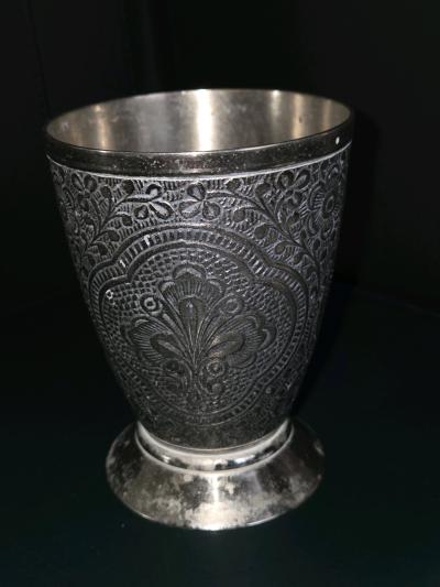 Late 1900 Century Vintage German Silver Plated Zinn Cup - Thumbnail 3