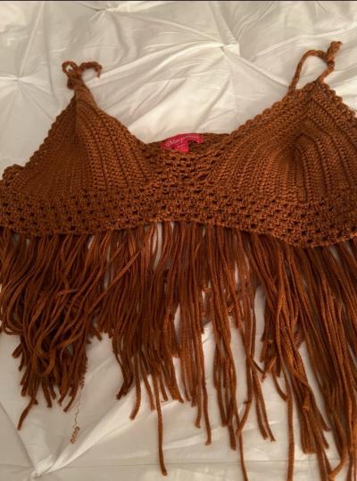 Brown crochet top size large great condition - Thumbnail 2