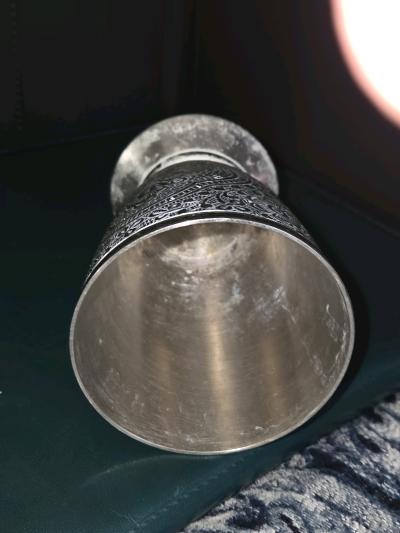 Late 1900 Century Vintage German Silver Plated Zinn Cup - Thumbnail 5