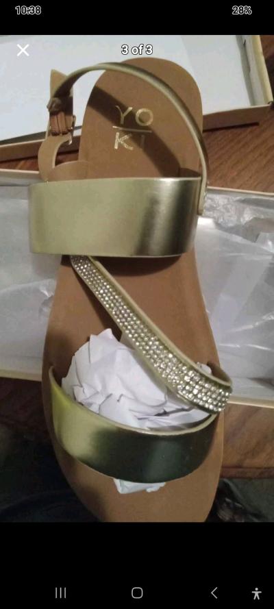 YOKI Gold Rhinestone Flat Sandals - Thumbnail 2