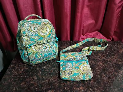 Vera Bradley peacock print book bag and matching a bag