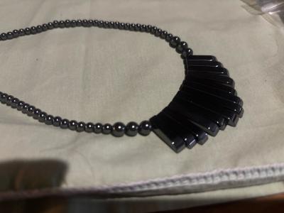 black steel necklace with black stones - Thumbnail 2