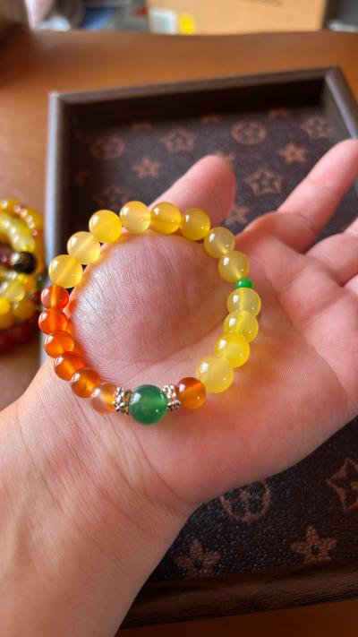 Natural Yellow Agate Bracelet 10mm  Genuine Gemstone wit - Thumbnail 3