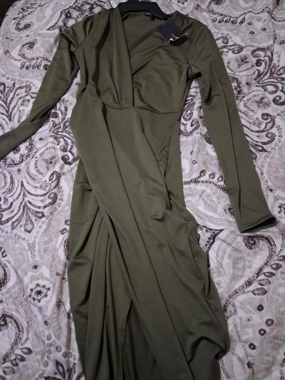 Olive Green V Neck Long Sleeve MidiMaxi Dress