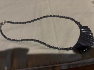 black steel necklace with black stones