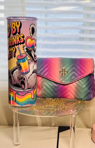 Multi color crossbody chain bag and Tumbler Set