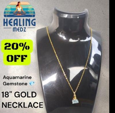 WOMENS AQUAMARINE GEMSTONE PENDANT 18 INCH GOLD PLATED CHAIN - Thumbnail 3