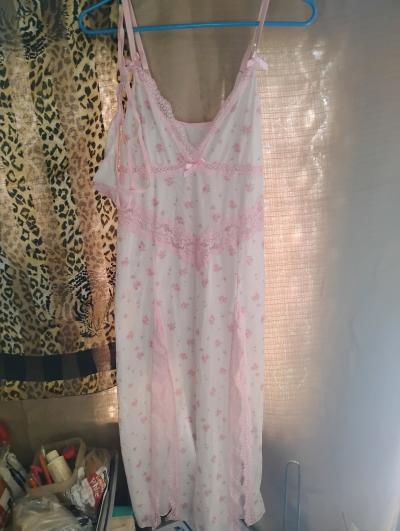 A Sexy Pink White Long Sheer Lingerie Outfit with Panties