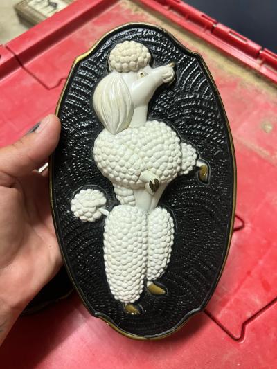 Vintage 1969 Miller Studio White Poodle Wall Plaques Pair Bl - Thumbnail 3