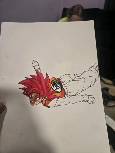 Goku Super Saiyan God Framed Hand Drawn Art - Thumbnail 2