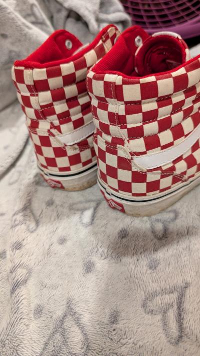 red and white checkered vans high tops - Thumbnail 2