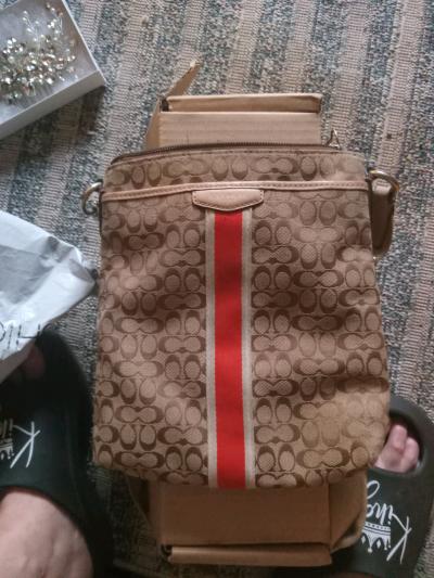 This Coach Signature Stripe bag features a beige jacquard - Thumbnail 2