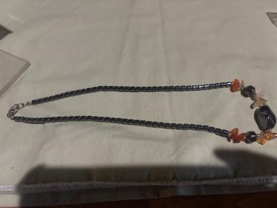 steel necklace with multi colored gem stones - Thumbnail 2