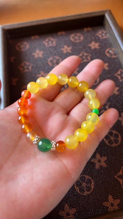 Natural Yellow Agate Bracelet 10mm  Genuine Gemstone wit - Thumbnail 2