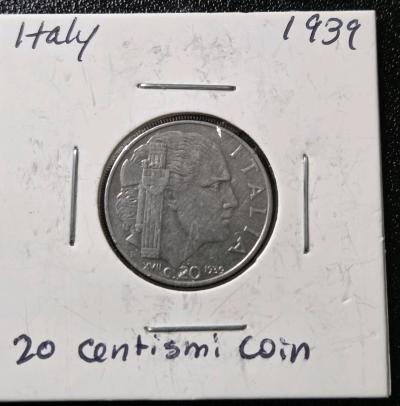 A nice 1939 20 Centisimi Coin from Italy