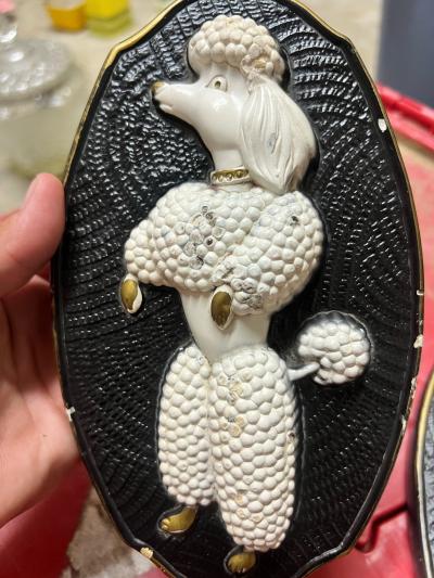 Vintage 1969 Miller Studio White Poodle Wall Plaques Pair Bl - Thumbnail 4