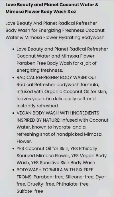 12 Bottles of LOVE Beauty AND Planet 3fl oz of Body Wash - Thumbnail 3