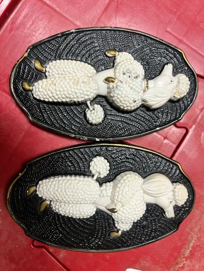 Vintage 1969 Miller Studio White Poodle Wall Plaques Pair Bl