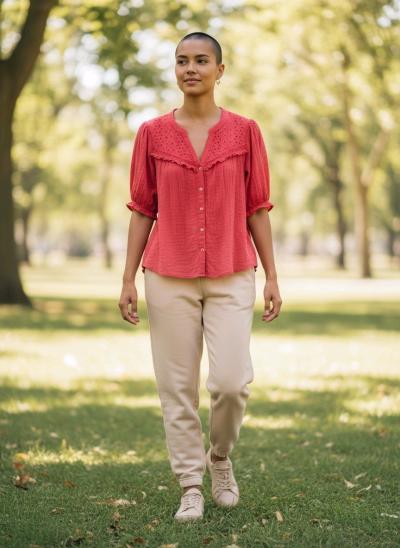 Knox Rose Womens Eyelet Embroidered ButtonFront Blouse