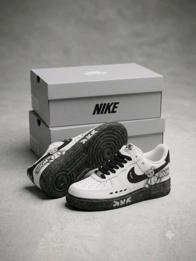 Custom Nike Air Force 1 Low Top LaceUp Sneakers White Black - Thumbnail 3
