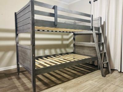 TwinoverTwin Bunk Bed Builtin ladder Solid Wood Rustic Gray - Thumbnail 2