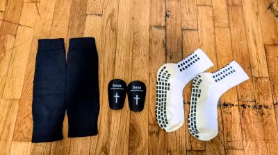 Soccer grip  and Christian shin guard and compression sleeve