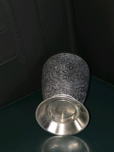 Late 1900 Century Vintage German Silver Plated Zinn Cup - Thumbnail 8