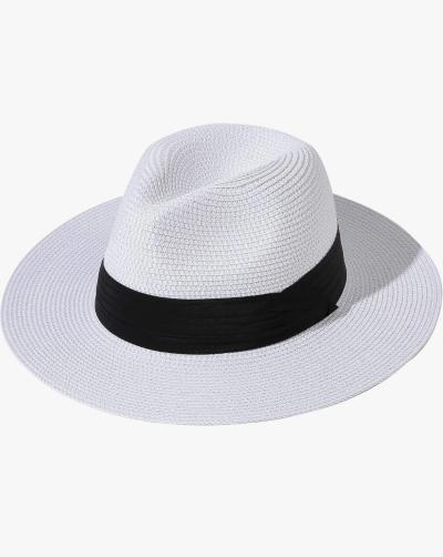 white with black band unisex hat - Thumbnail 2