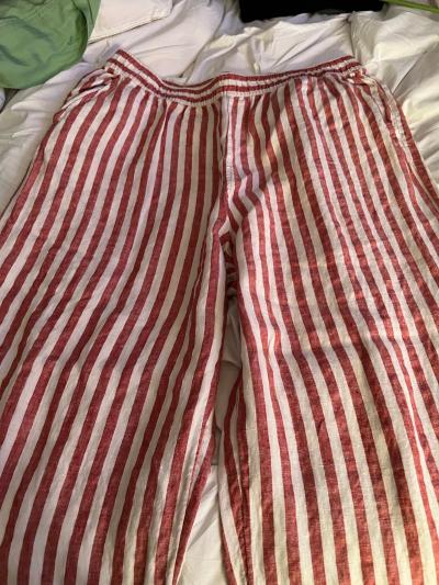 womens xlg linen strip stretchy pants used in good condition - Thumbnail 2