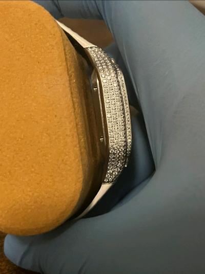 bustdown moissanite watch with leather strap clasp - Thumbnail 3