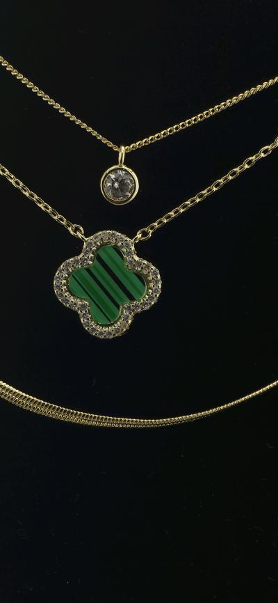 14 k plated 3 layered Necklace Set with cz - Thumbnail 3