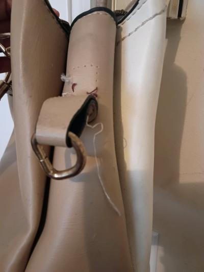 TwoTone Beige  Cream Structured Satchel Handbag with Gold Ha - Thumbnail 5