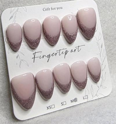 Handmade Cateye French Tip Nails Sized Medium - Thumbnail 3