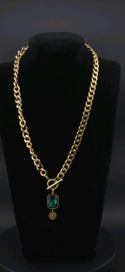 long chain necklace with green  Cz gemstone - Thumbnail 4